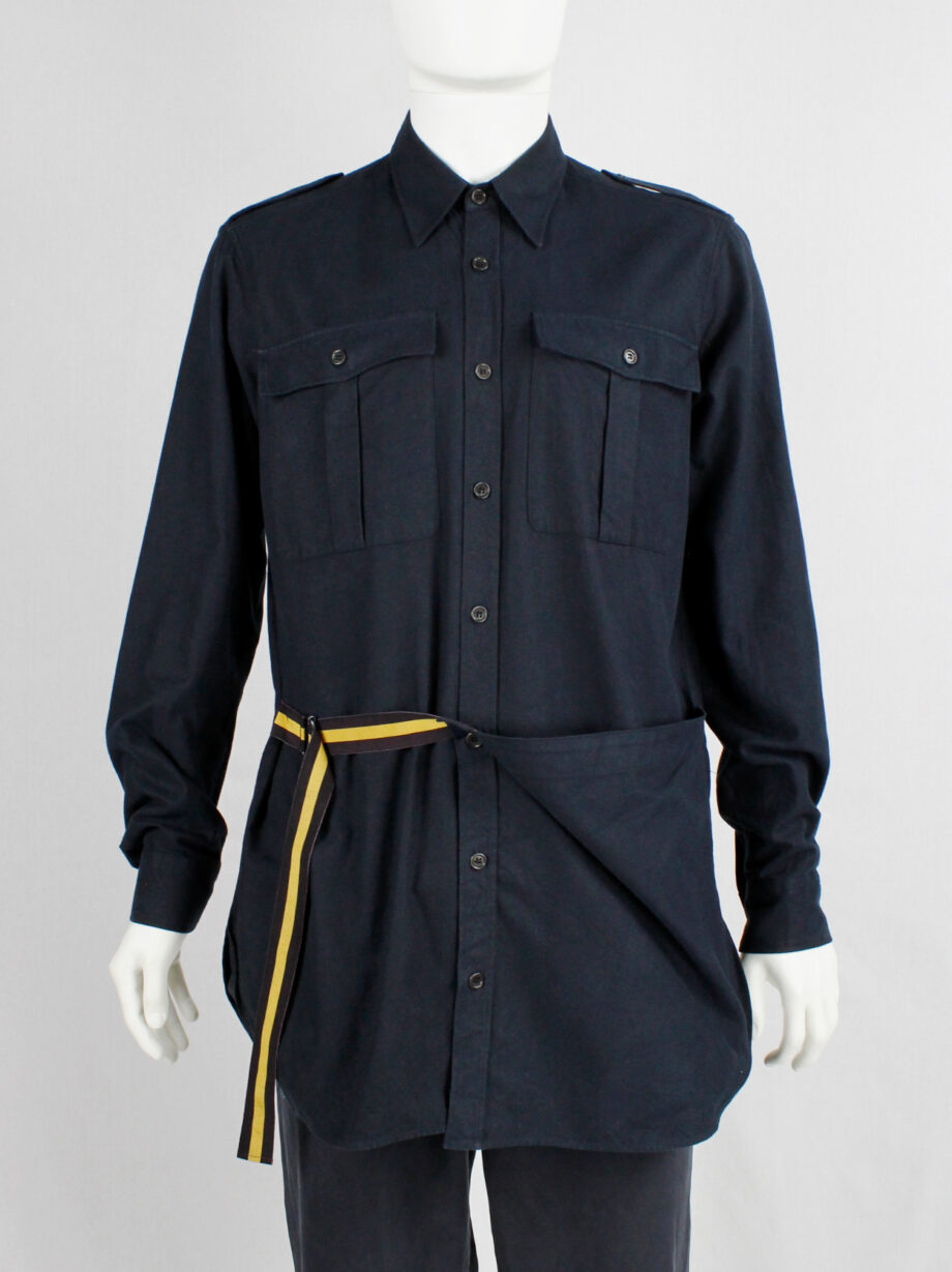 Dries Van Noten navy military shirt with yellow strap and front panel fall 2016 (16)