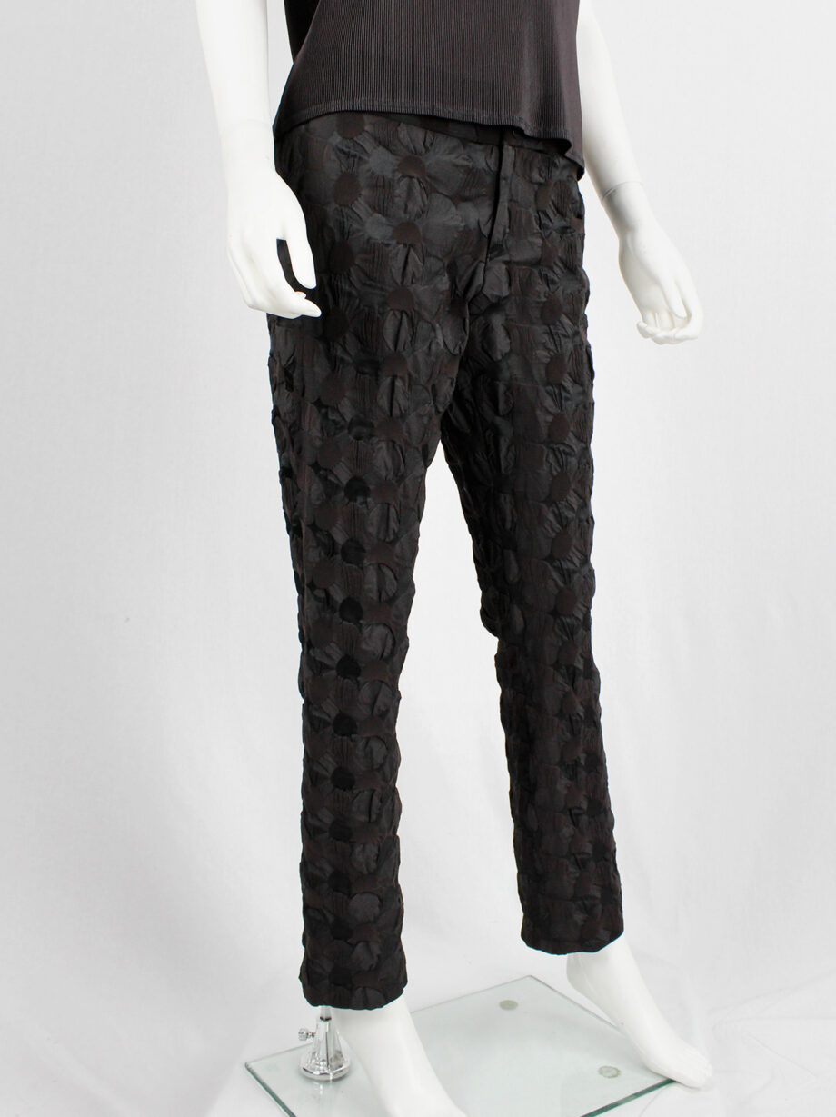 Issey Miyake dark brown trousers made of textured circles fused together (11)