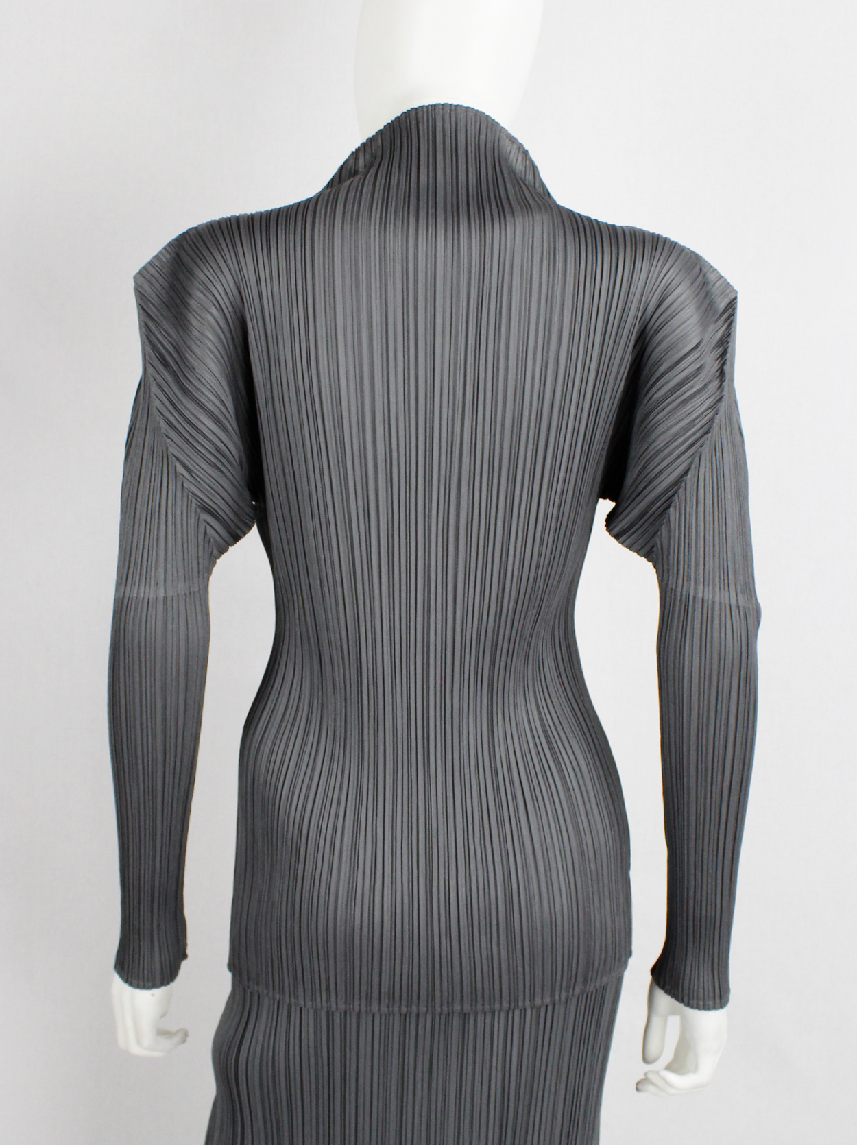 Issey Miyake Pleats Please grey pleated turtleneck jumper with square ...