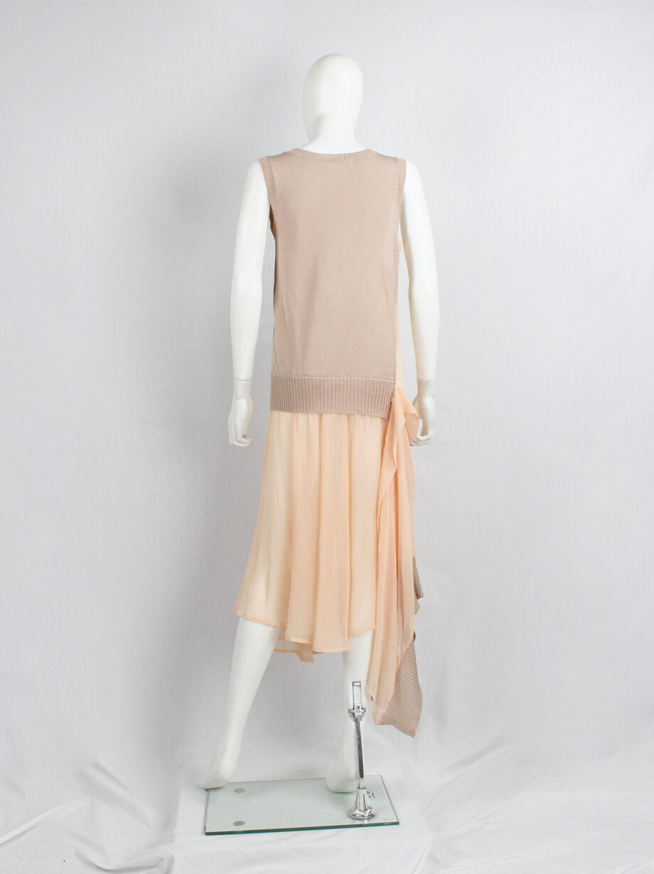 Limi Feu peach sheer dress with draped layers under a deconstructed wool vest (14)