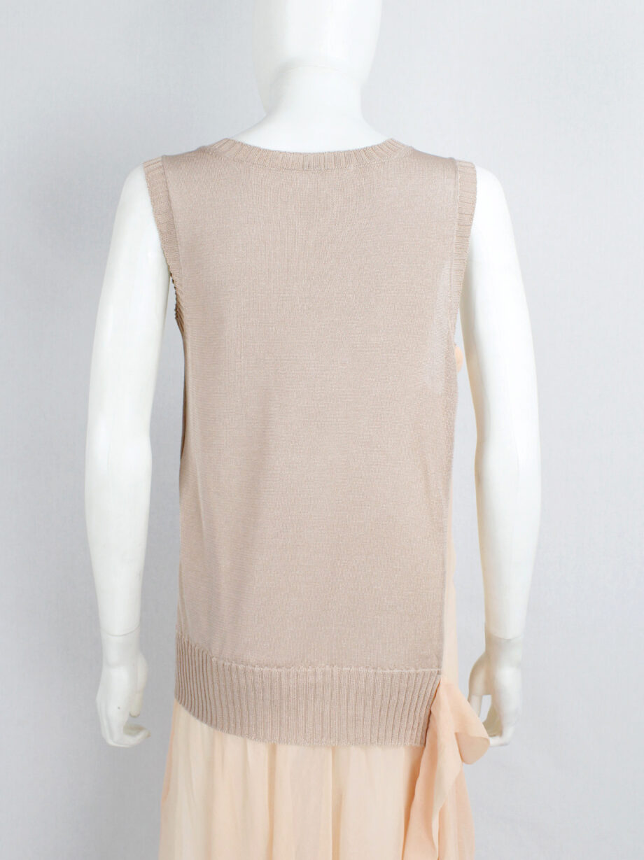 Limi Feu peach sheer dress with draped layers under a deconstructed wool vest (15)