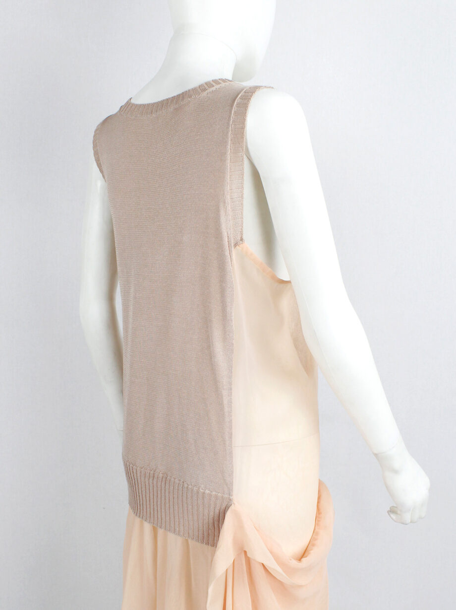 Limi Feu peach sheer dress with draped layers under a deconstructed wool vest (17)
