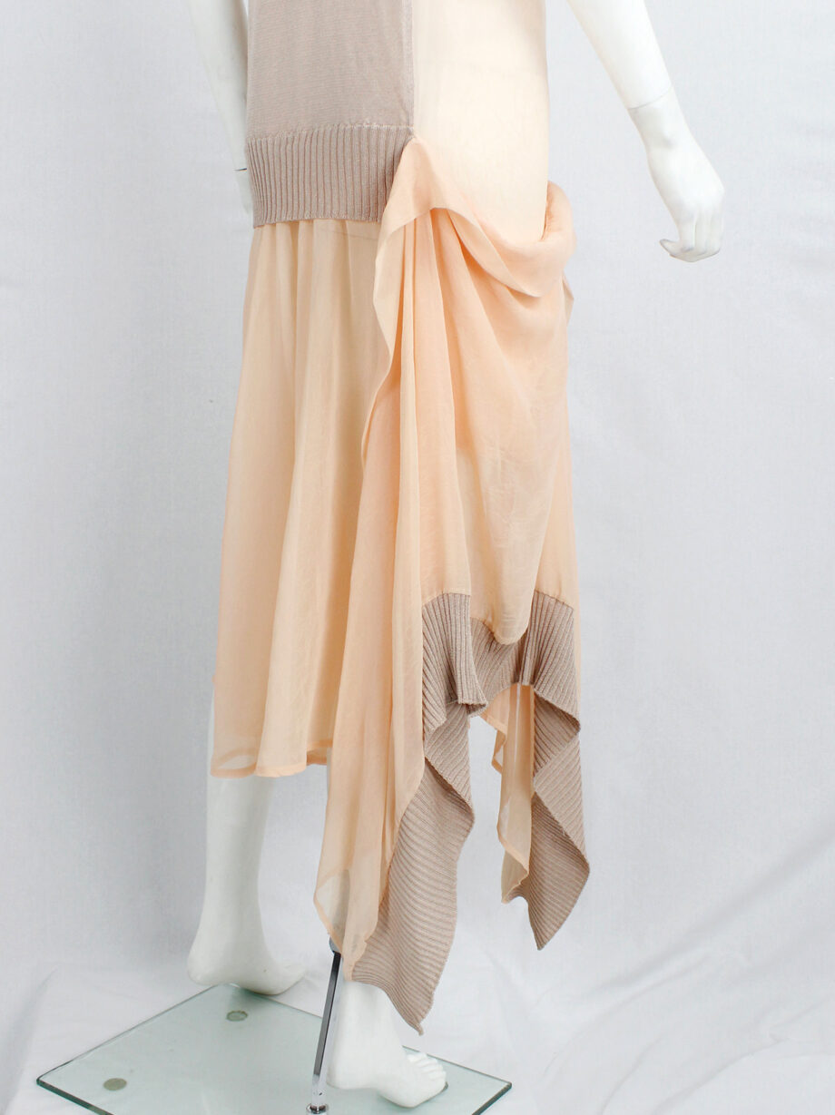 Limi Feu peach sheer dress with draped layers under a deconstructed wool vest (18)