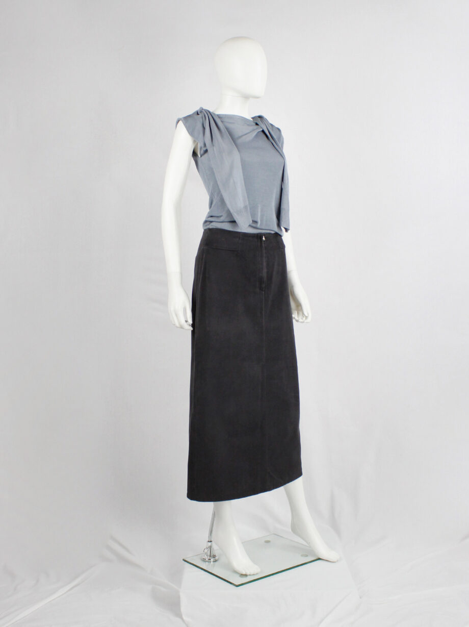 Maison Martin Margiela 6 dark grey waistless maxi skirt with fake pockets fall 1999 (2)