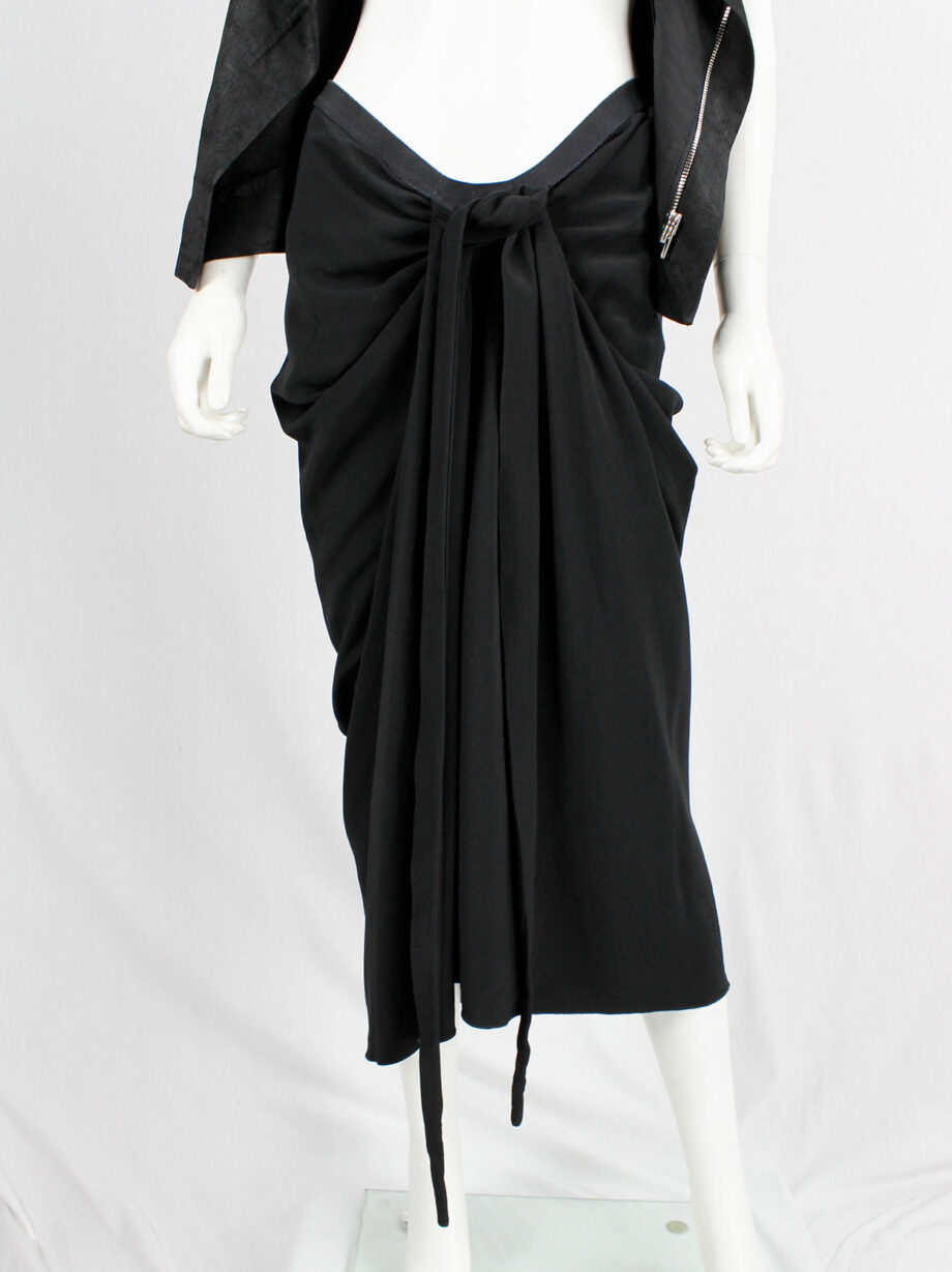 Rick Owens PLINTH black gathered skirt with drape and front ties fall 2013 (13)