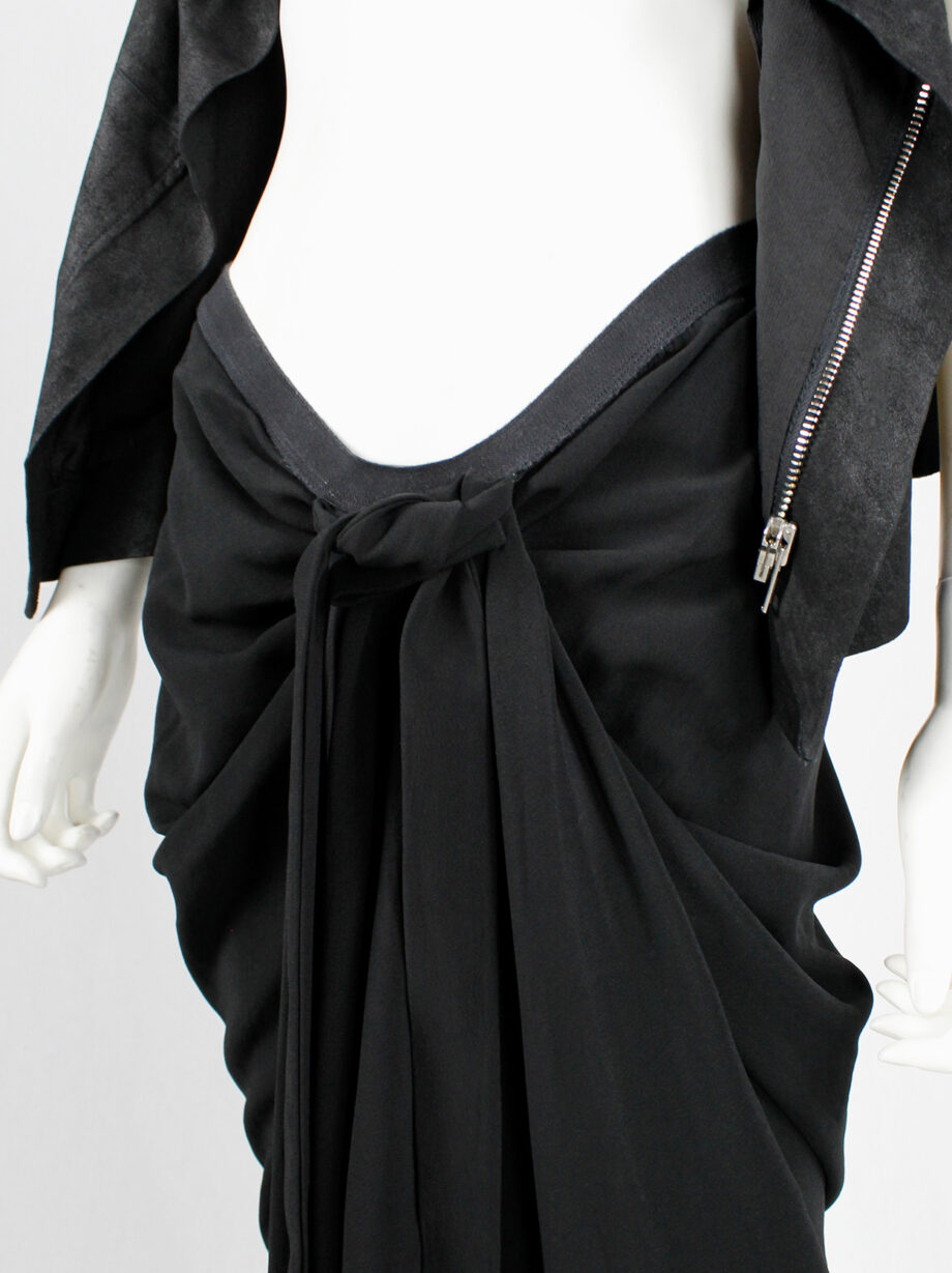 Rick Owens PLINTH black gathered skirt with drape and front ties fall 2013 (3)