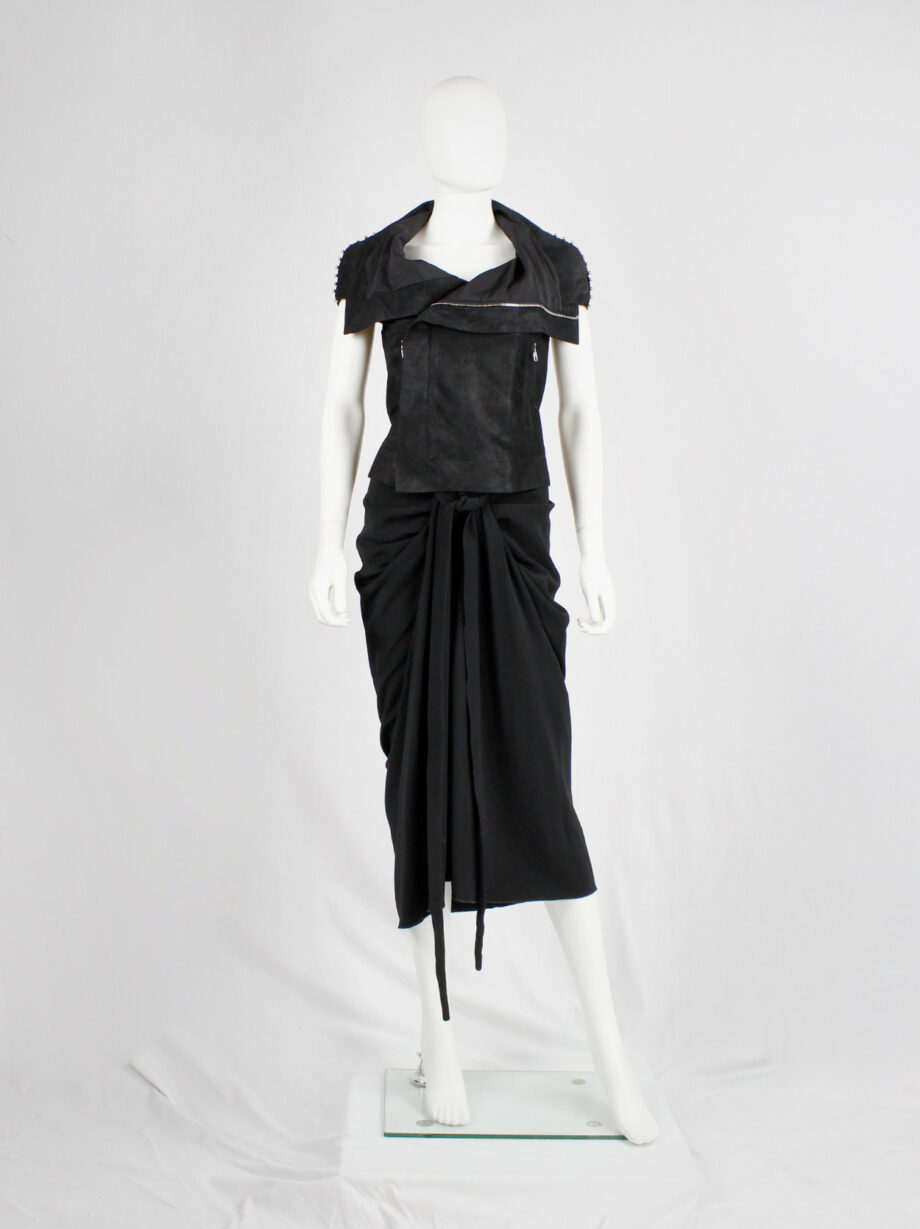 Rick Owens PLINTH black gathered skirt with drape and front ties fall 2013 (4)