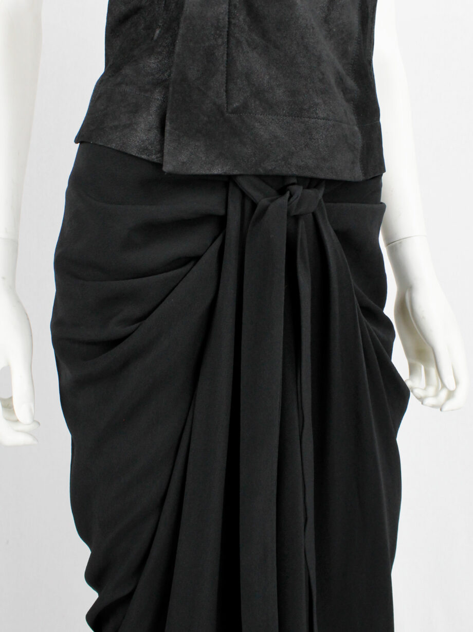 Rick Owens PLINTH black gathered skirt with drape and front ties fall 2013 (6)