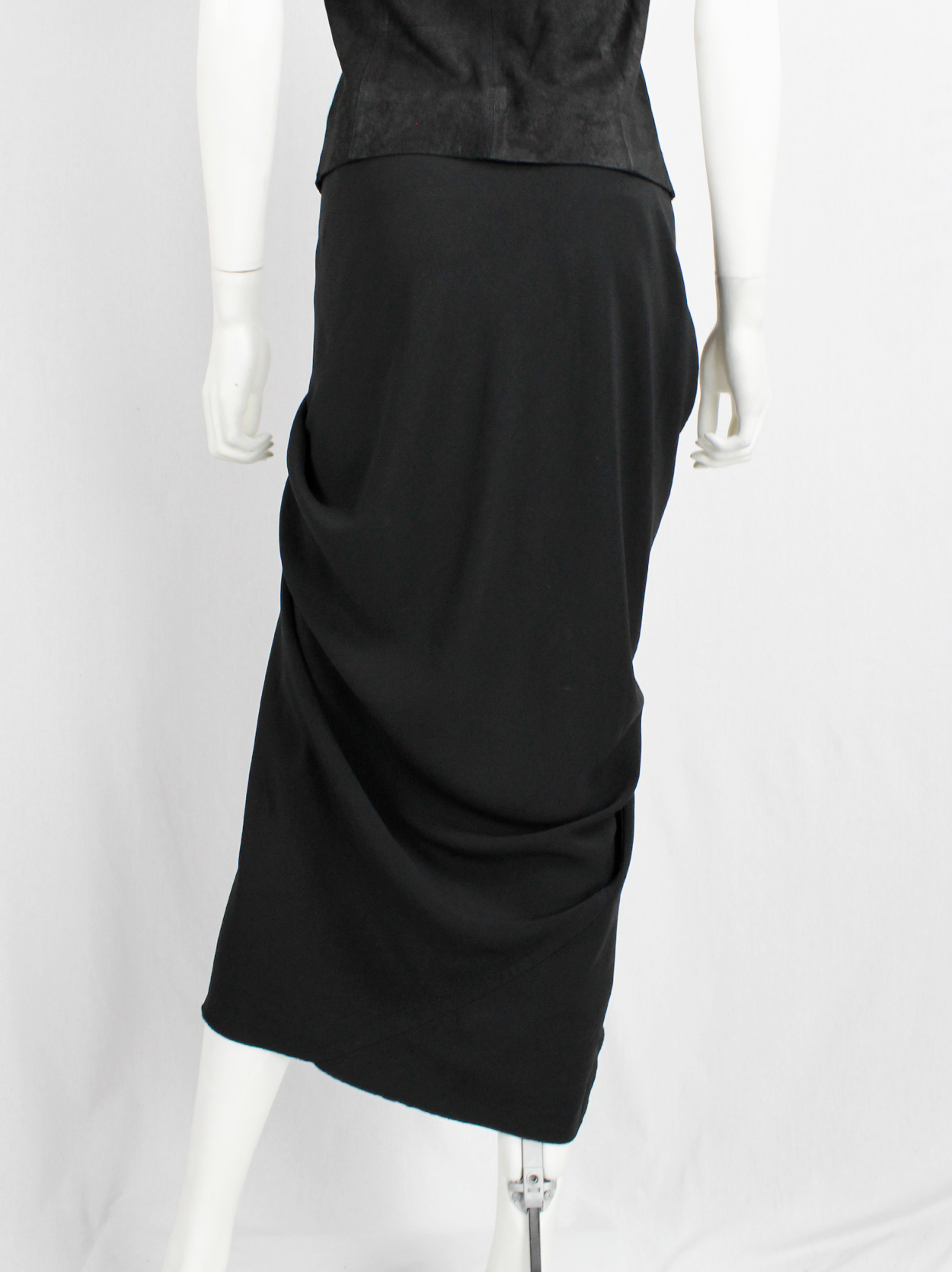 Rick Owens PLINTH black gathered skirt with drape and front ties — fall ...
