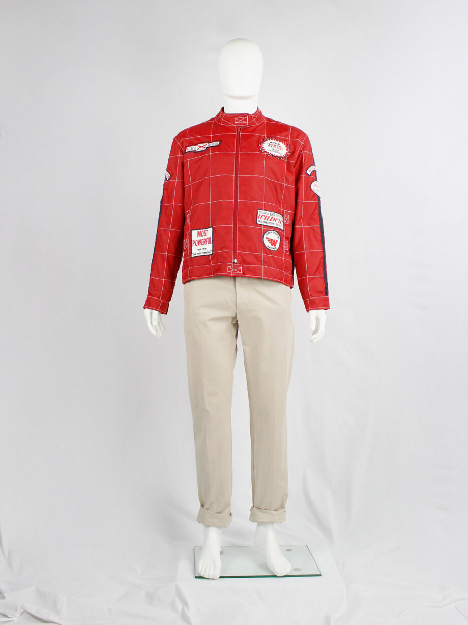 Walter Van Beirendonck for Scapa red F1 jacket with blue and white stripes and patches (15)