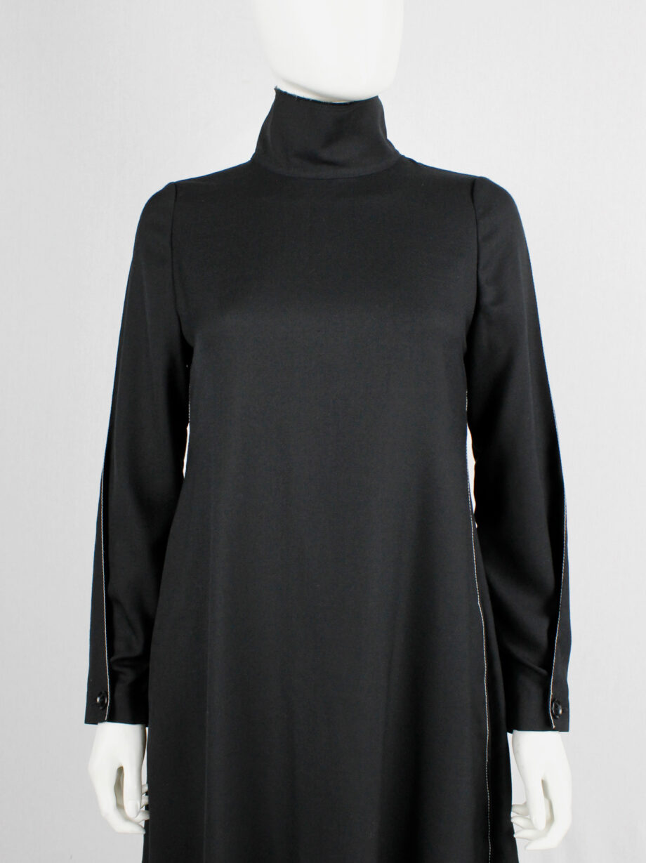 Y’s Yohji Yamamoto black maxi turtleneck dress with white stitching along the sides (1)