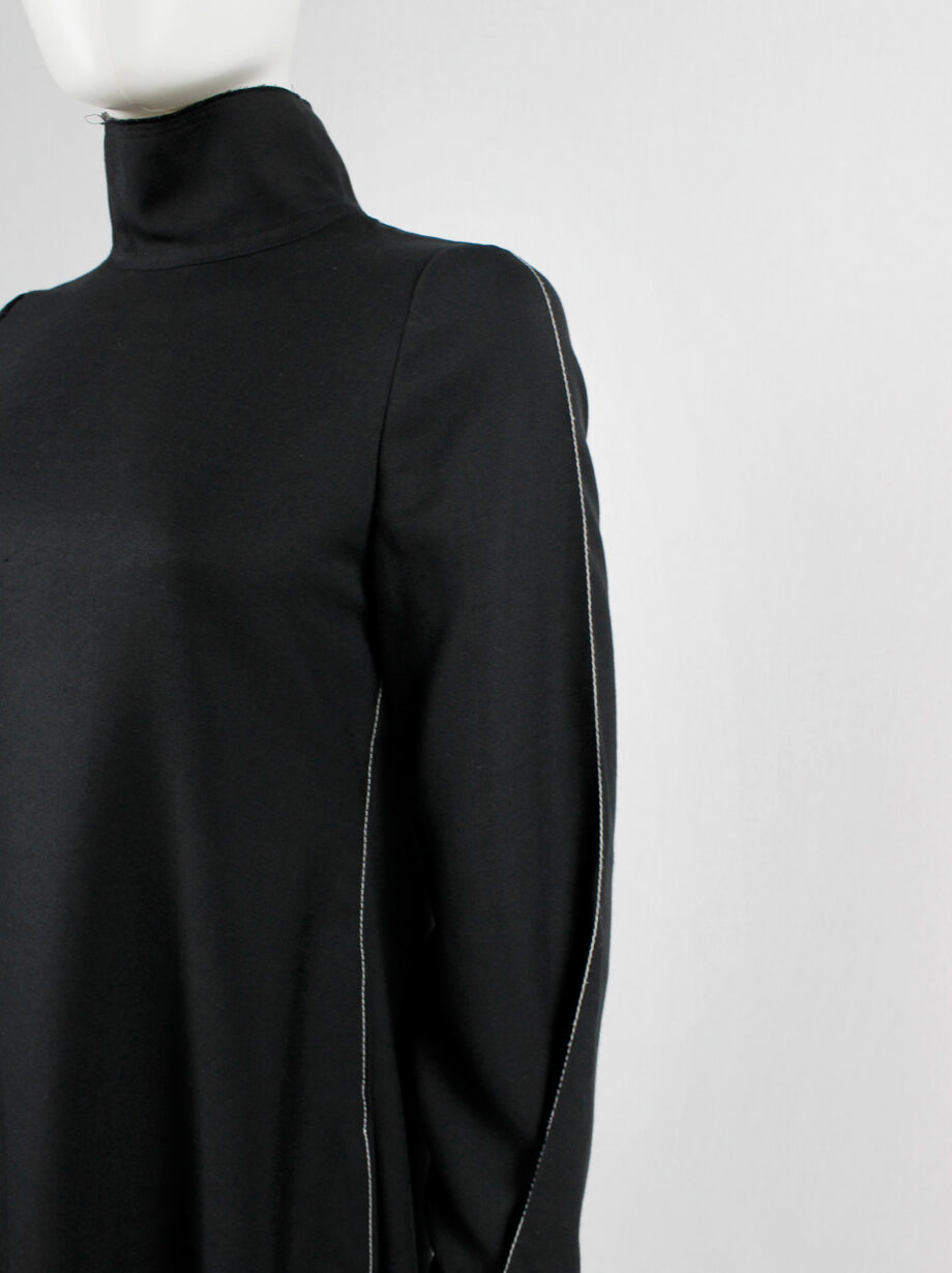 Y’s Yohji Yamamoto black maxi turtleneck dress with white stitching along the sides (5)