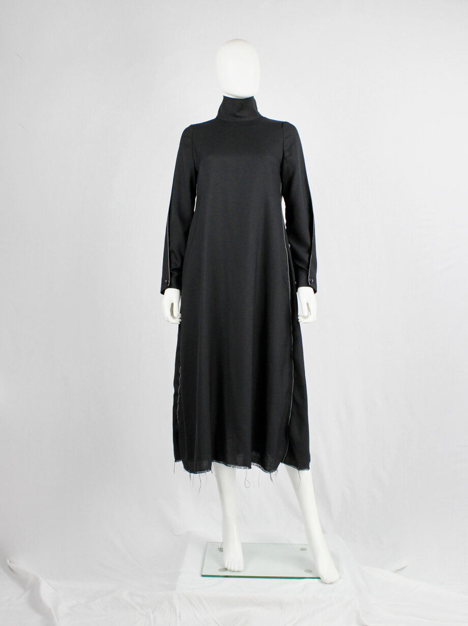 Y’s Yohji Yamamoto black maxi turtleneck dress with white stitching along the sides (7)