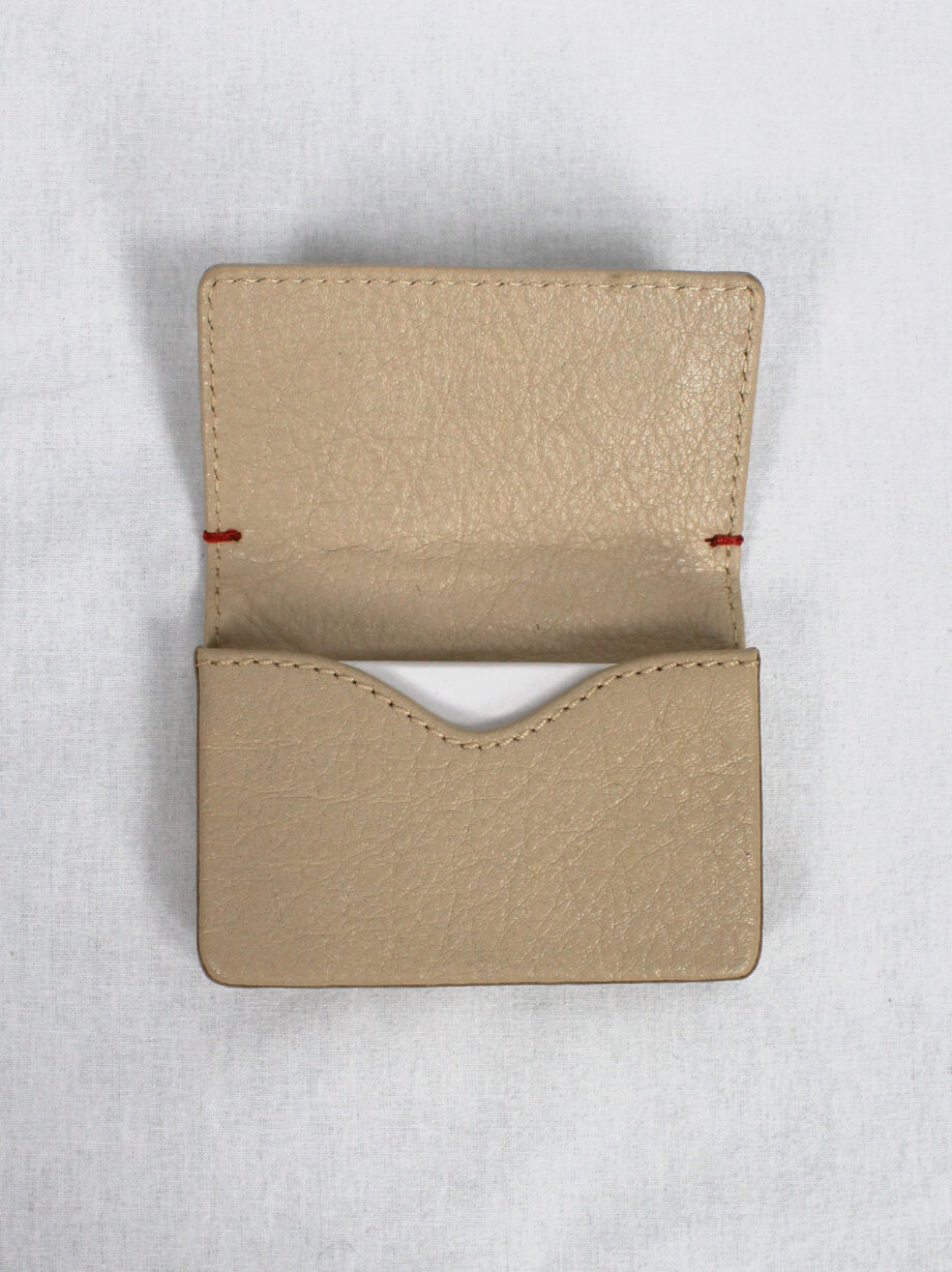 af Vandevorst beige leather card holder with red stitches (6)