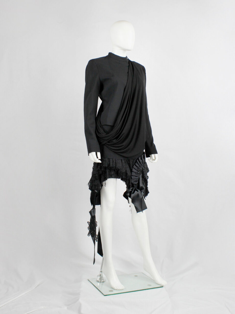 af Vandevorst black biker jacket in two fabrics with draped sash fall 2010 (11)