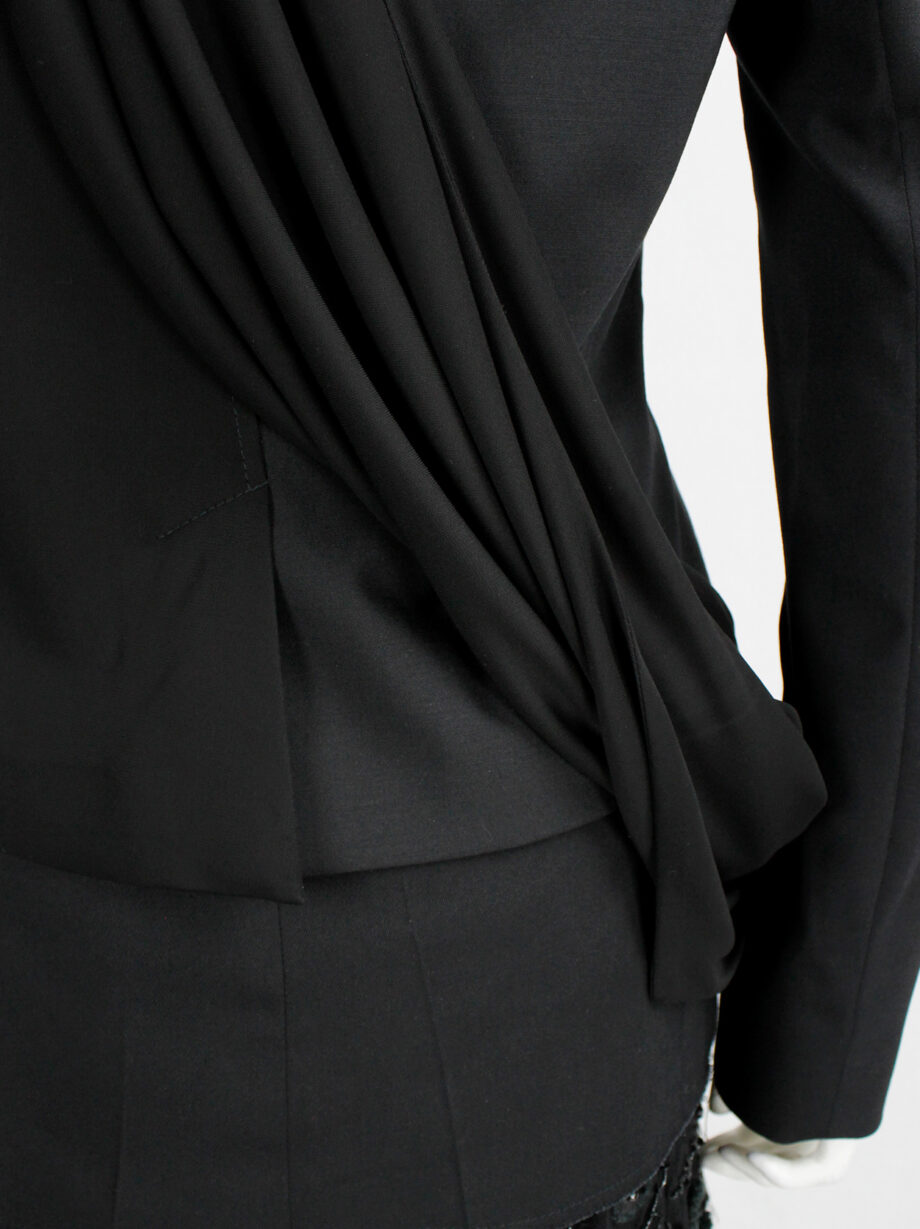 af Vandevorst black biker jacket in two fabrics with draped sash fall 2010 (14)