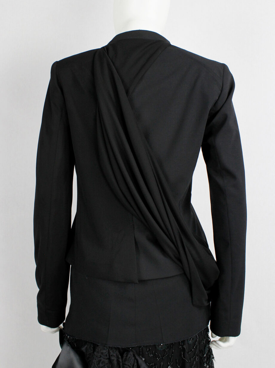 af Vandevorst black biker jacket in two fabrics with draped sash fall 2010 (15)