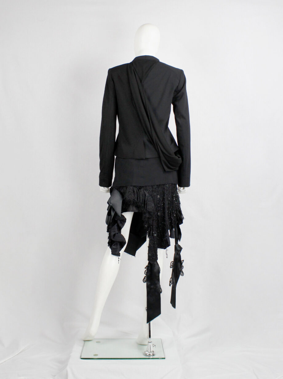 af Vandevorst black biker jacket in two fabrics with draped sash fall 2010 (16)