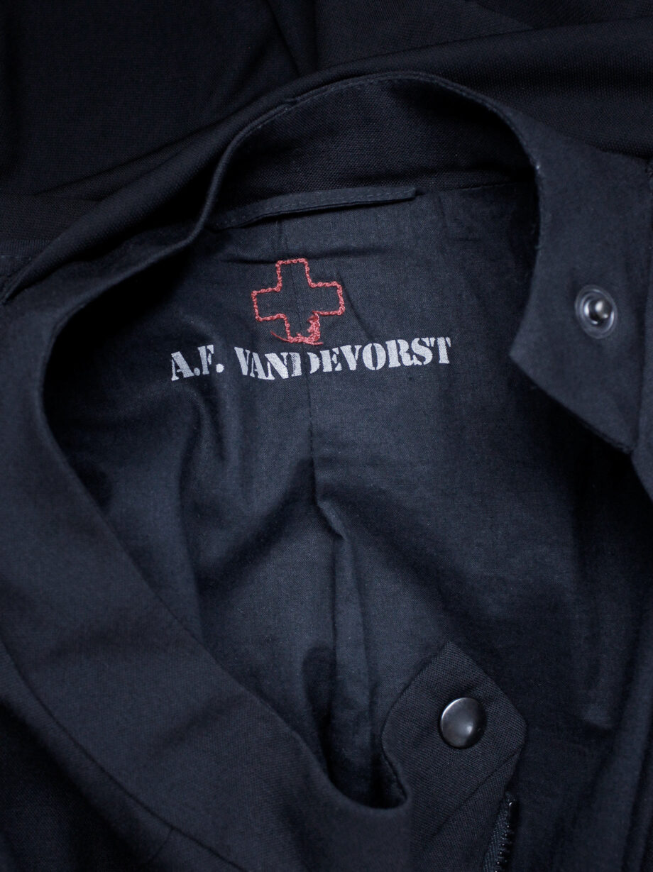 af Vandevorst black biker jacket in two fabrics with draped sash fall 2010 (2)