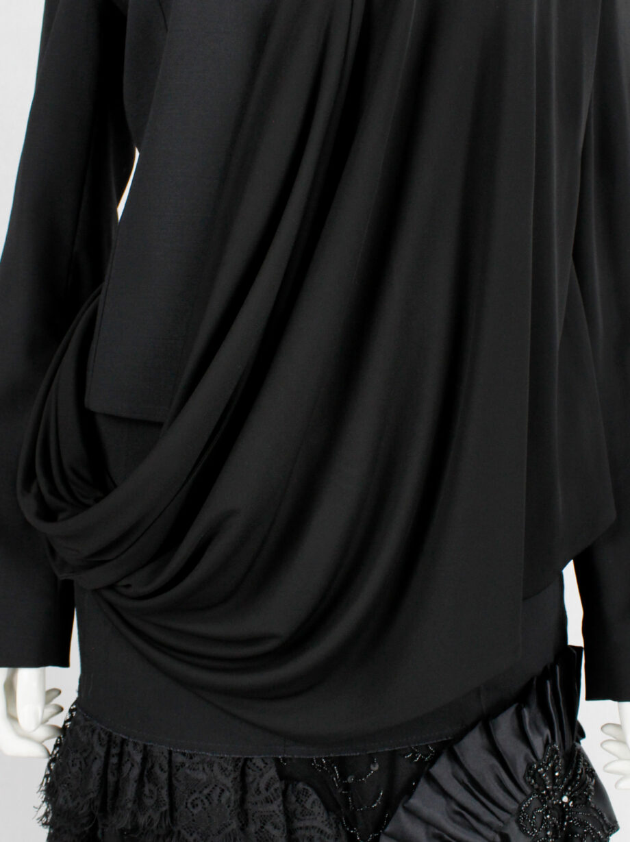 af Vandevorst black biker jacket in two fabrics with draped sash fall 2010 (9)