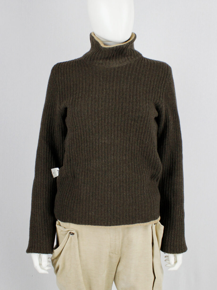 af Vandevorst brown and beige inside out jumper with zipped sleeves fall 2000 (19)