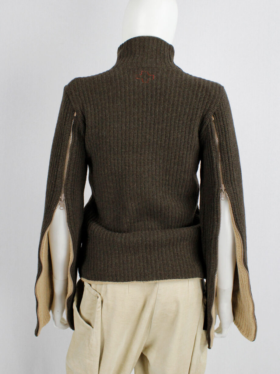 af Vandevorst brown and beige inside out jumper with zipped sleeves fall 2000 (20)