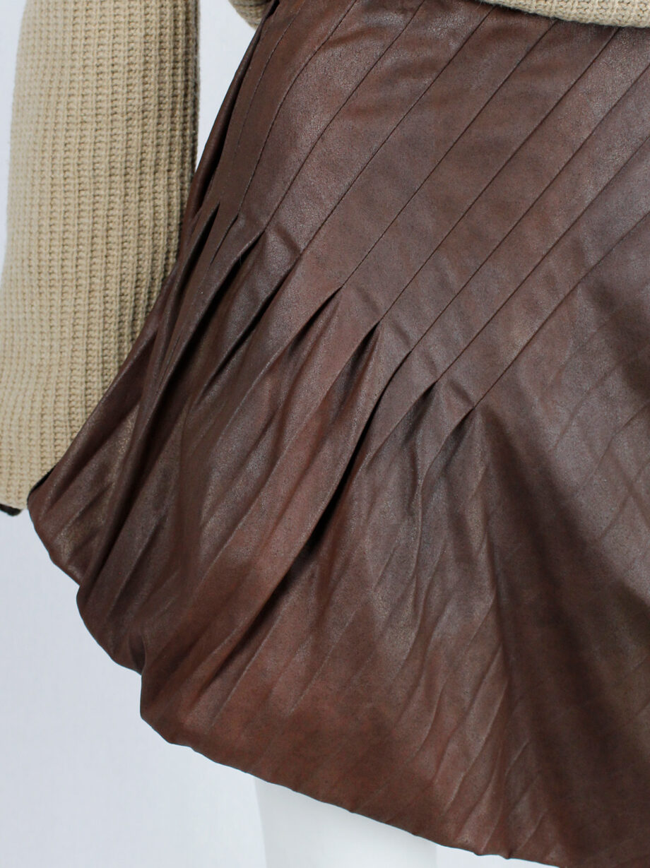 af Vandevorst brown leather pleated skirt with heavy bustle layering fall 2011 (1)