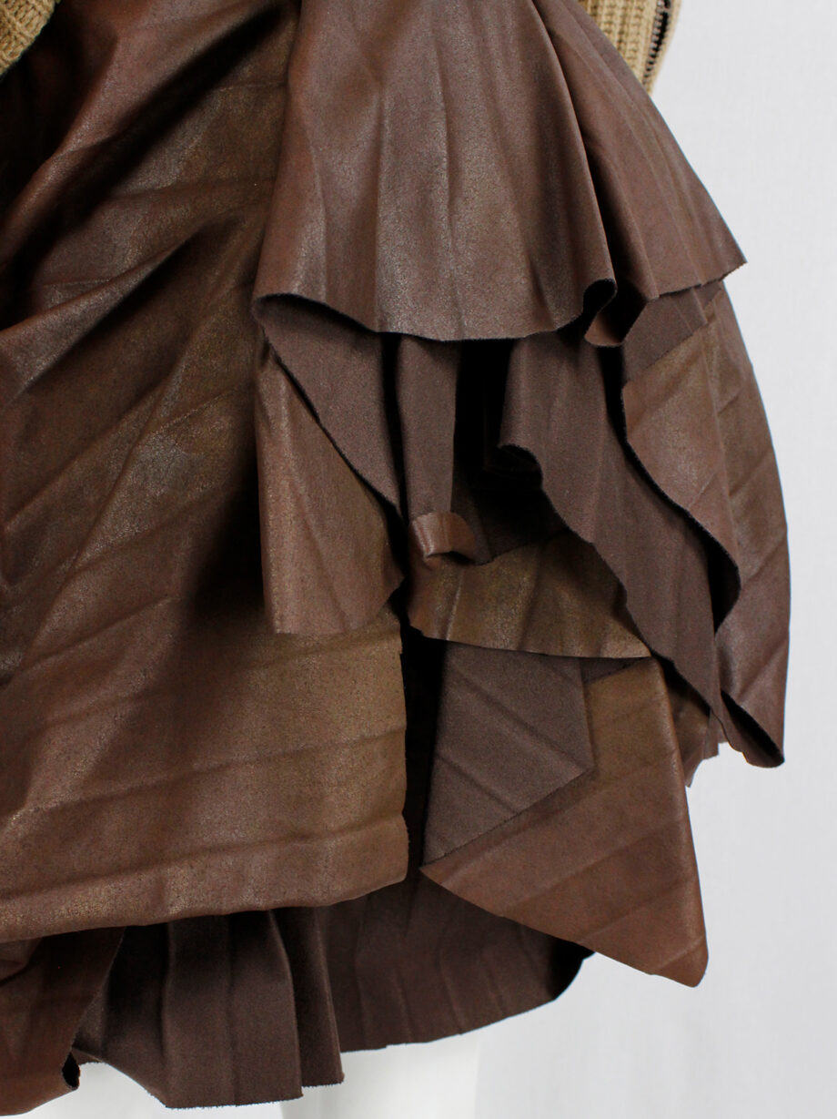 af Vandevorst brown leather pleated skirt with heavy bustle layering fall 2011 (13)