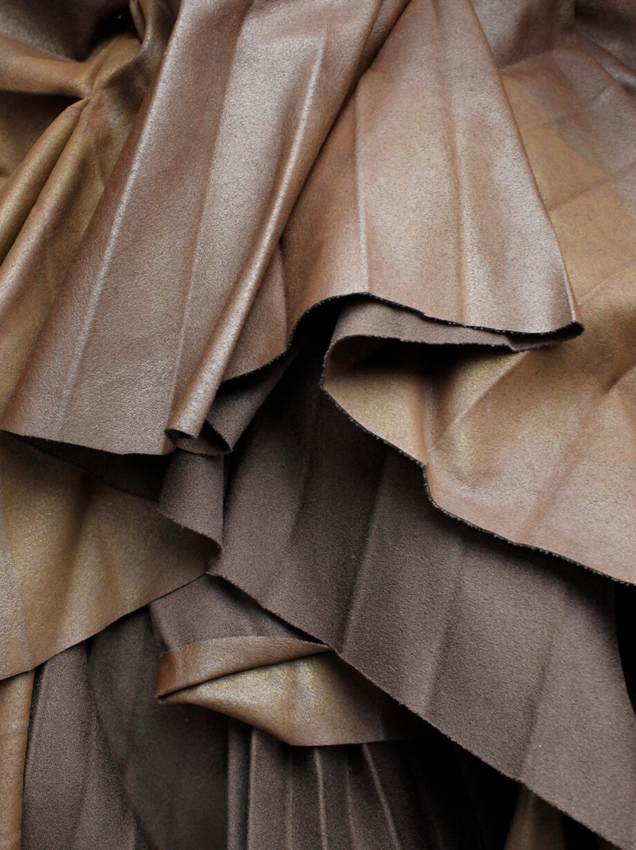 af Vandevorst brown leather pleated skirt with heavy bustle layering fall 2011 (2)