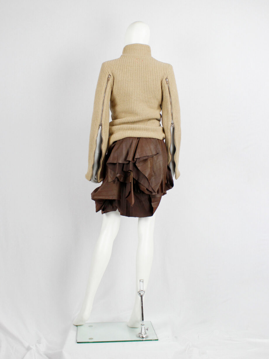 af Vandevorst brown leather pleated skirt with heavy bustle layering fall 2011 (9)