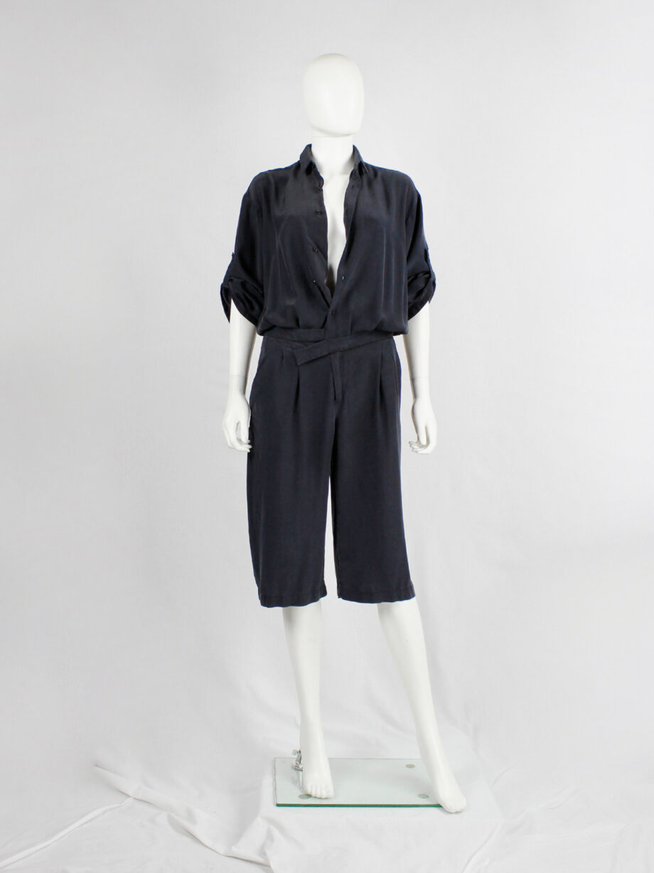af Vandevorst dark blue silk jumpsuit with slanted belt spring 2008 (1)