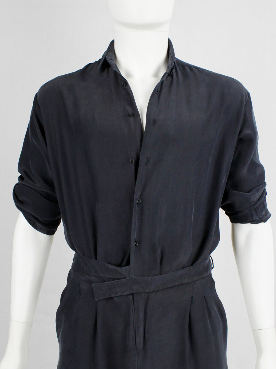 af Vandevorst dark blue silk jumpsuit with slanted belt spring 2008 (10)