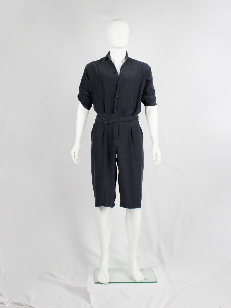 af Vandevorst dark blue silk jumpsuit with slanted belt spring 2008 (11)