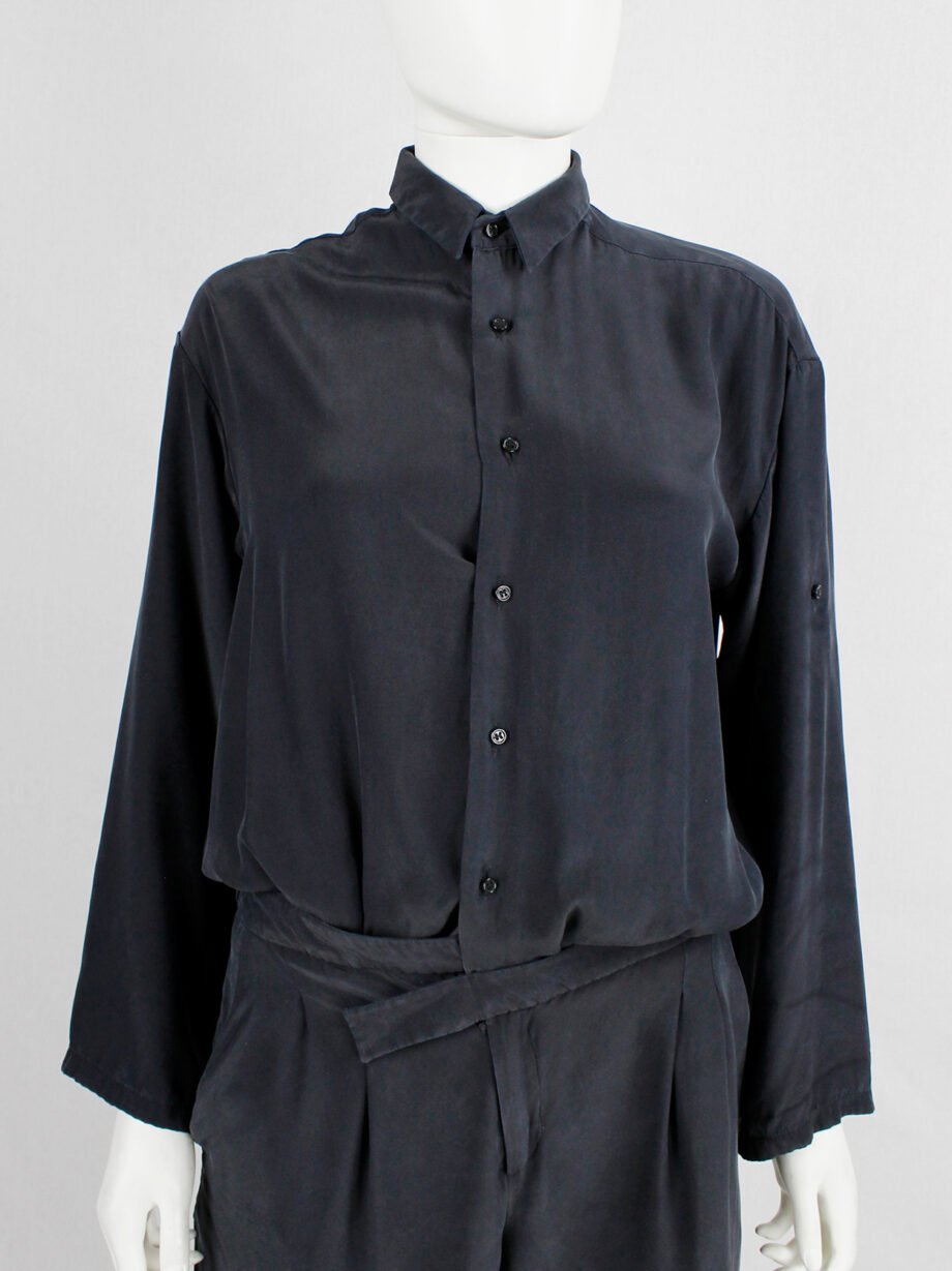 af Vandevorst dark blue silk jumpsuit with slanted belt spring 2008 (14)