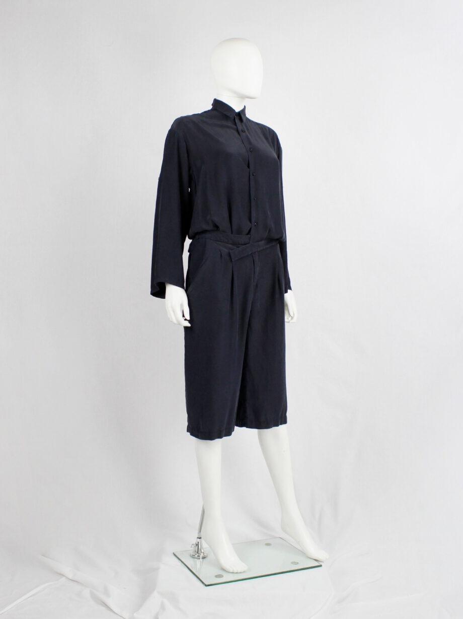 af Vandevorst dark blue silk jumpsuit with slanted belt spring 2008 (20)