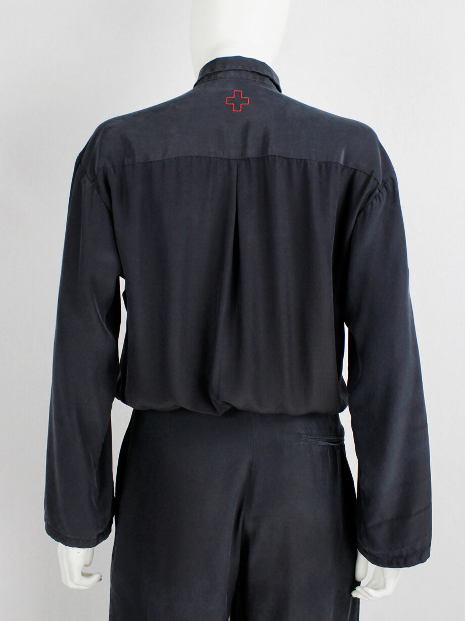 af Vandevorst dark blue silk jumpsuit with slanted belt spring 2008 (22)