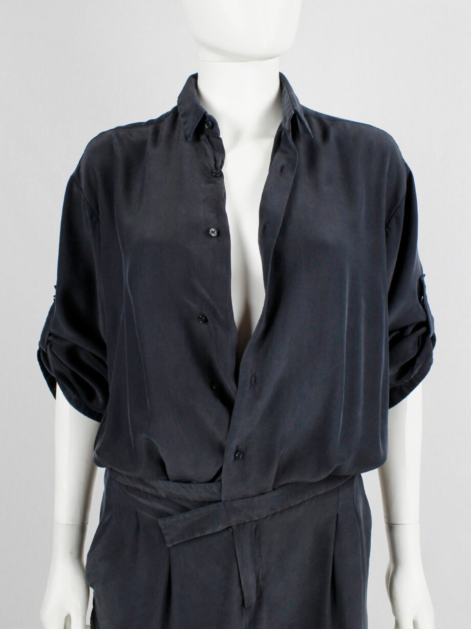 af Vandevorst dark blue silk jumpsuit with slanted belt spring 2008 (25)