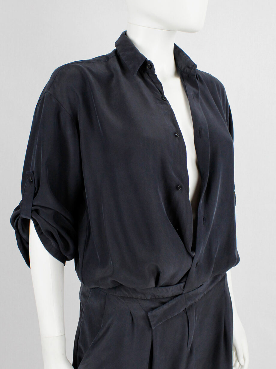 af Vandevorst dark blue silk jumpsuit with slanted belt spring 2008 (3)