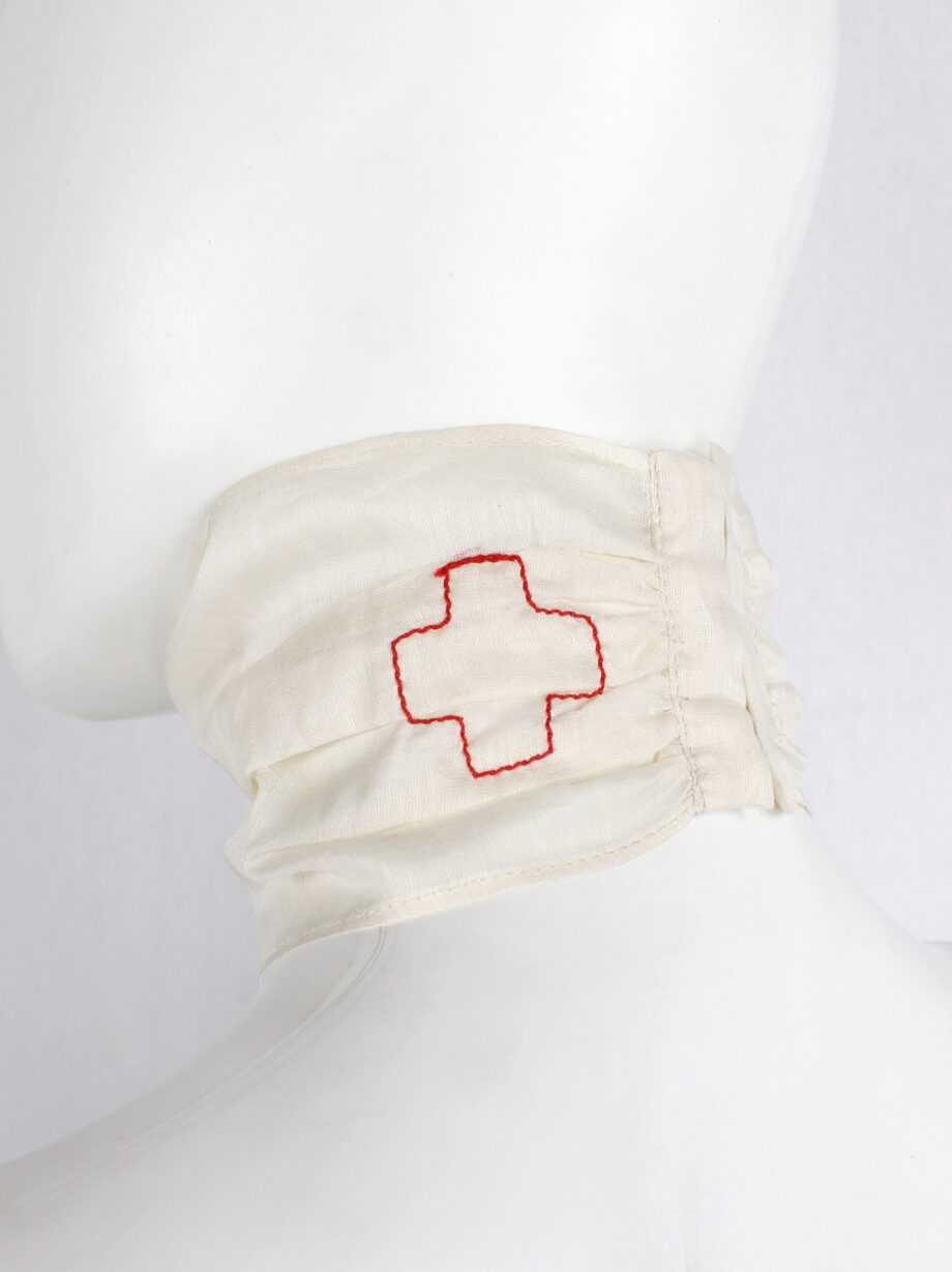 af Vandevorst off-white sheer lingerie choker with embroidered red cross spring 1999 (2)