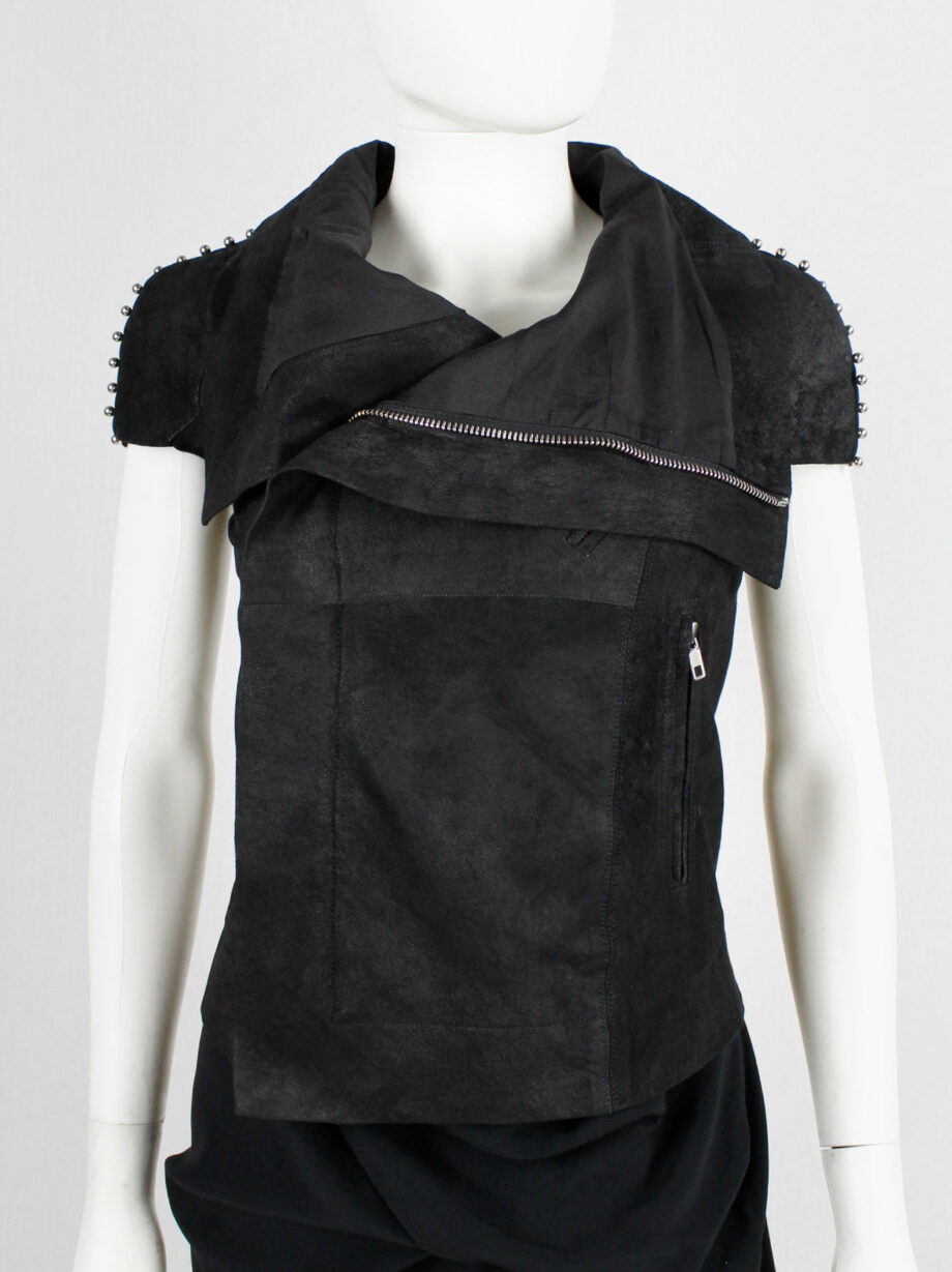 vintage Rick Owens black blistered leather vest with silver pearls along the shoulders (1)