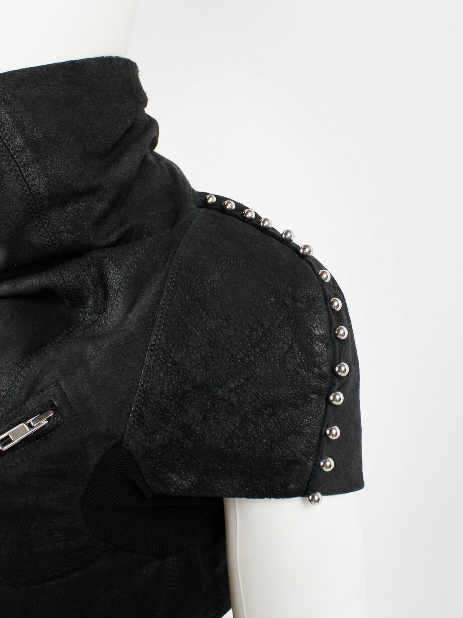 vintage Rick Owens black blistered leather vest with silver pearls along the shoulders (11)