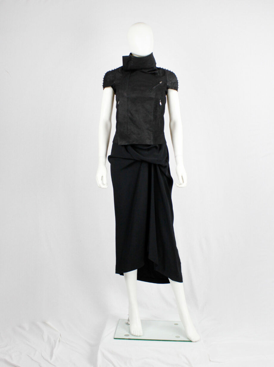 vintage Rick Owens black blistered leather vest with silver pearls along the shoulders (13)