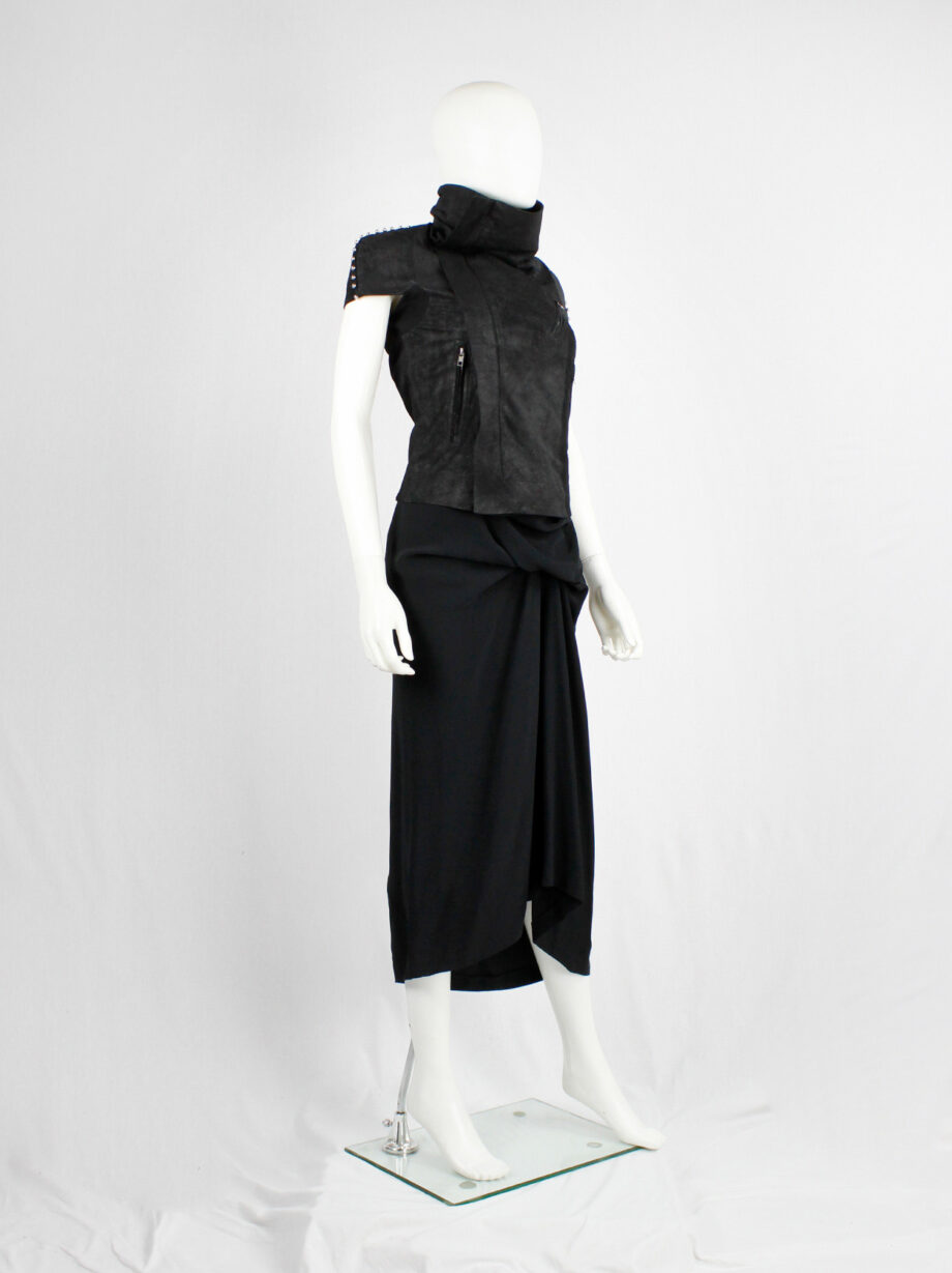 vintage Rick Owens black blistered leather vest with silver pearls along the shoulders (14)