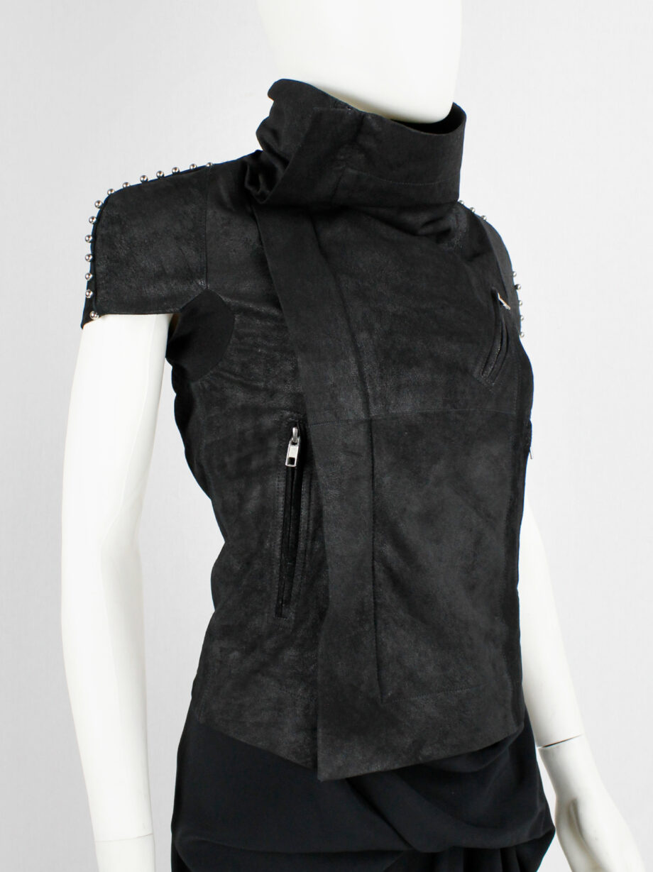 vintage Rick Owens black blistered leather vest with silver pearls along the shoulders (15)