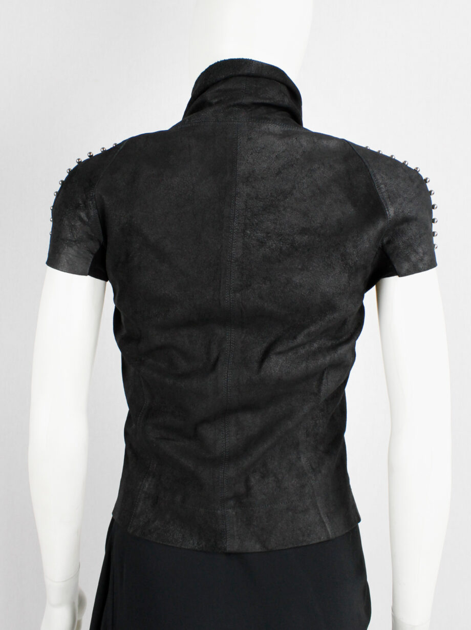 vintage Rick Owens black blistered leather vest with silver pearls along the shoulders (16)