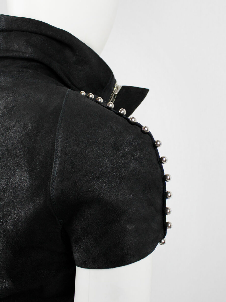 vintage Rick Owens black blistered leather vest with silver pearls along the shoulders (17)