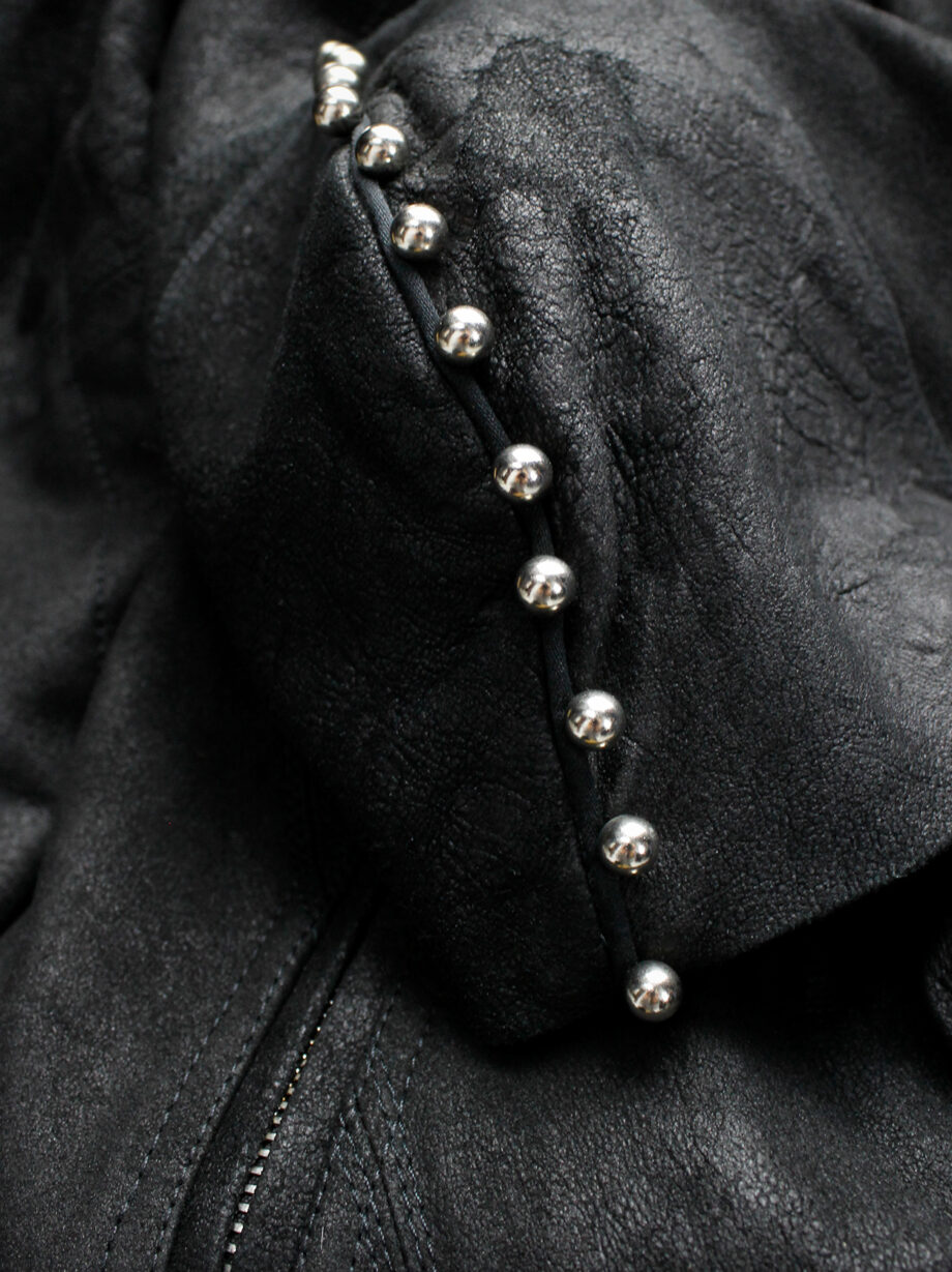vintage Rick Owens black blistered leather vest with silver pearls along the shoulders (5)