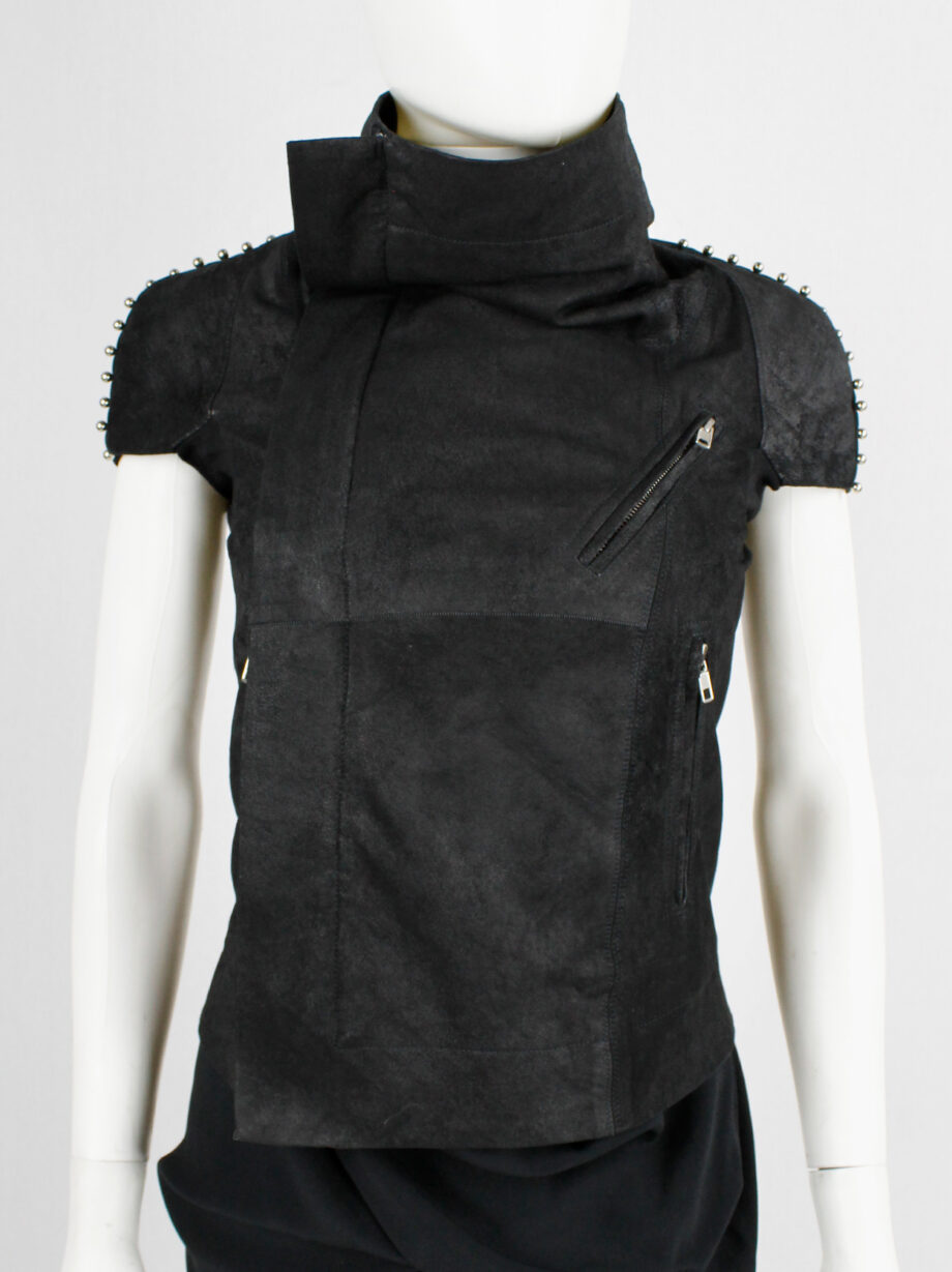 vintage Rick Owens black blistered leather vest with silver pearls along the shoulders (9)