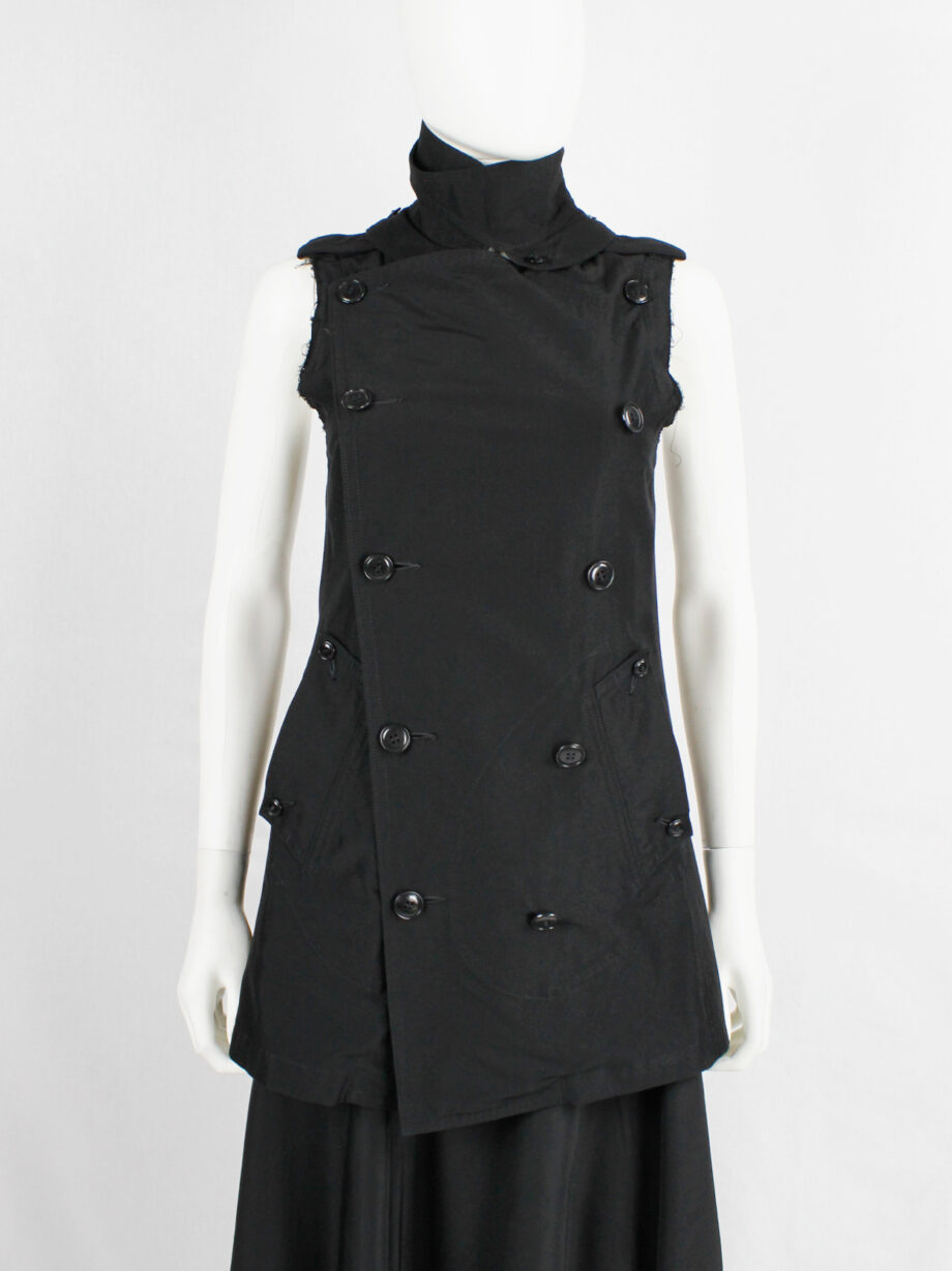 ys Yohji Yamamoto black double breasted vest with open back and removable collar (7)