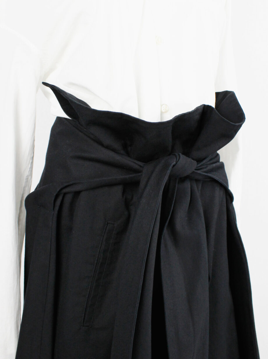 ys Yohji Yamamoto black voluminous skirt with front ties and paperbag waist (10)